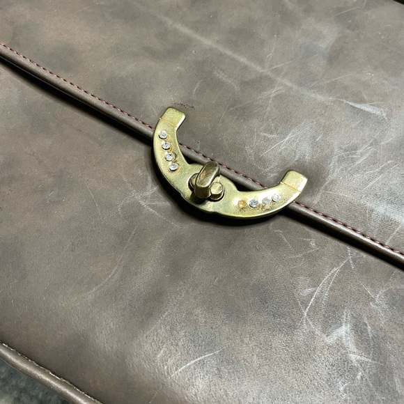 Vintage academia briefcase purse turn lock brown leather crossbody - Picture 3 of 4